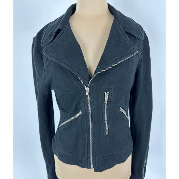 Norma Kamali Size Medium Black Moto Jacket Coat Motorcycle Punk Zippers Cotton - Picture 3 of 13
